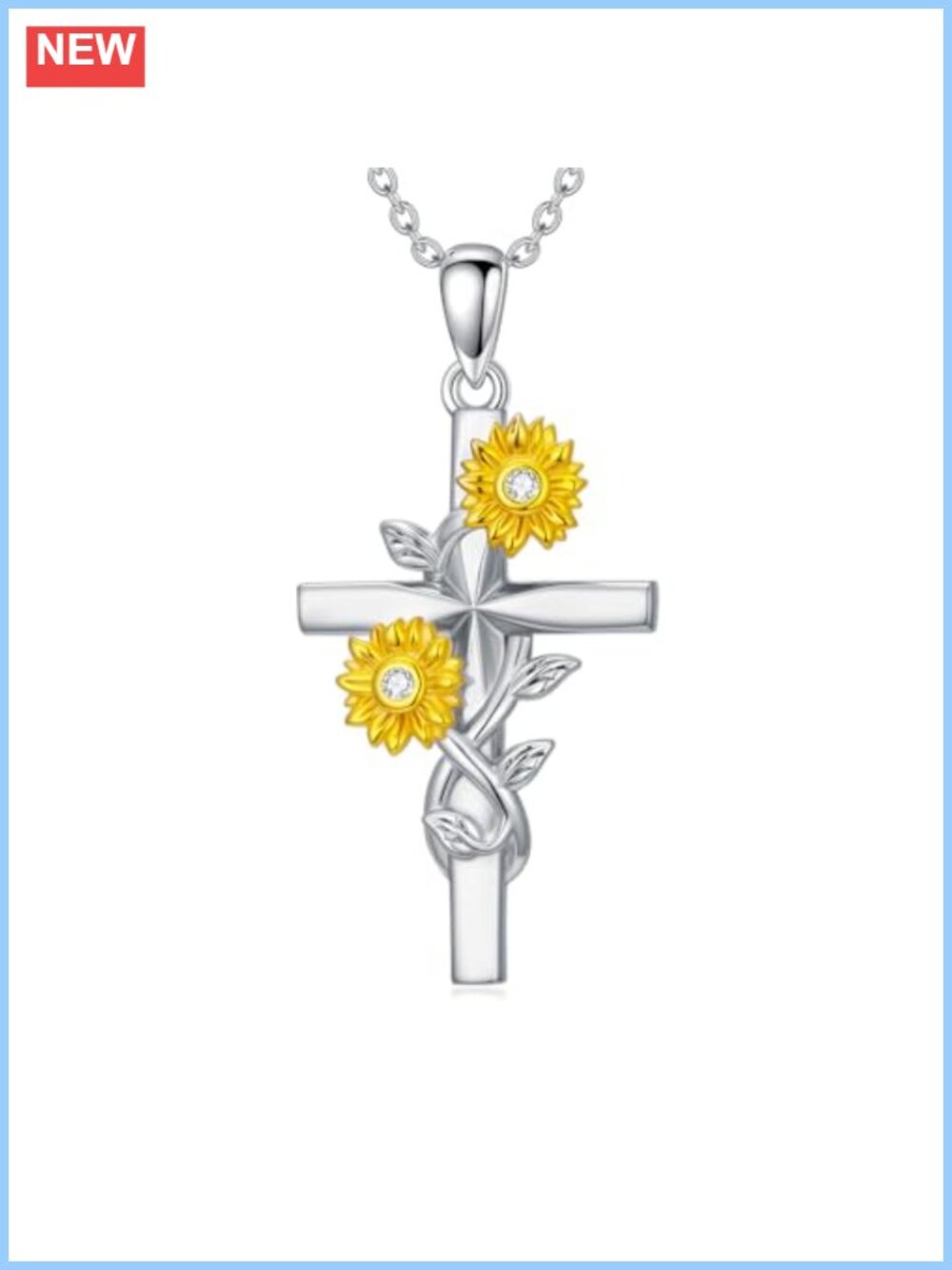 Moissanite Sunflower Cross Pendant Necklace 925 Sterling Silver Adjustable
